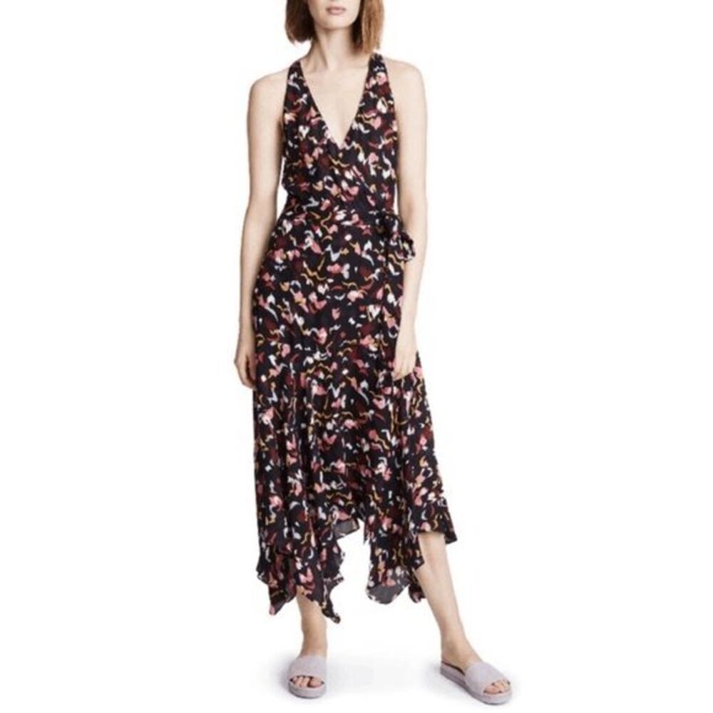 A.L.C. Roslyn Floral Silk Sleeveless Side Tie Midi Wrap Dress Women's Size 8